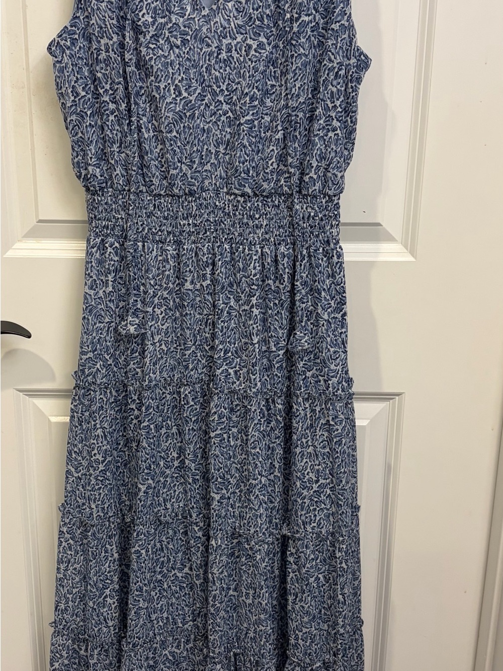 Halogen Blue Printed Tiered Maxi Dress